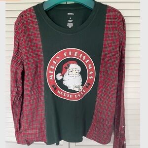 Upcycled Merry Christmas Flannel Tee